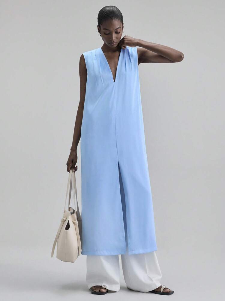 2025 Women's Solid Color V-Neck Sleeveless Maxi Loose Dress, Elegant Vacation Dress For Beach, Music Festival, Halloween, Christmas Party, Countryside Concert