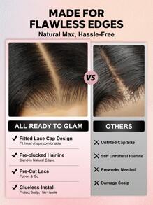 ALL READY WIG Upgraded 13x6 Glueless Lace Frontal Wig Body Wave Pre-Cut Ear-To-Ear Lace Skin Melted Natural Black With Pre-Plucked Hairline Human Hair Wigs - SNatural - View 8