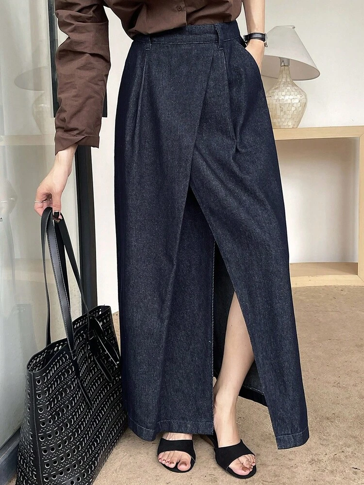 Women's Pinched Design Long Casual Denim Skirt