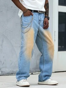 Manfinity Hypemode Quần jean ống rộng túi đơn giản cho nam - Rửa nhẹ - Xem 5