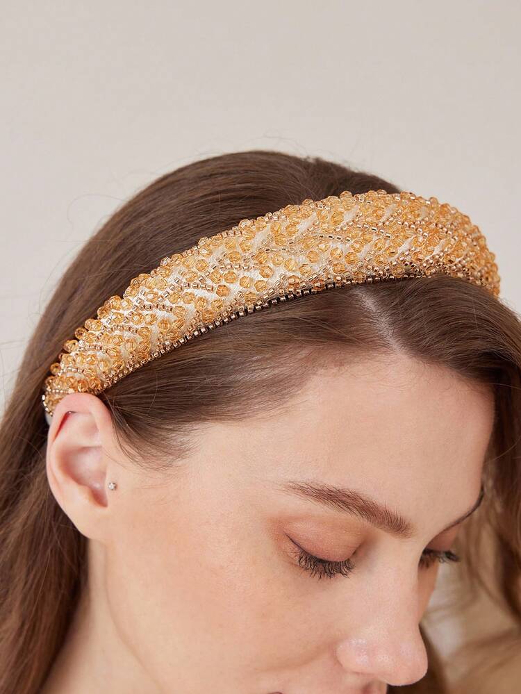Diadema decorada con cuentas de arroz de cristal sencillas