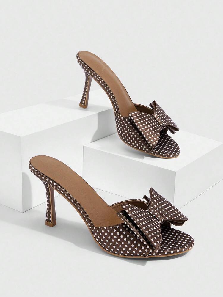 CUCCOO SZL Polka Dot Bow Elegant Formal Pointed Toe Mule High Heel Sandals