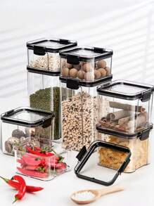 1 个带锁盖的透明食品储存容器 - 密封储物盒，用于干燥食物/零食，节省空间的洗碗机厨房必需品，防漏食品储藏室，适合家庭厨师和露营储物盒 - 無色 - 查看 5