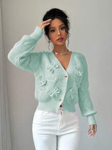 Elenzga 女士柔粉色蝴蝶结开衫 - 薄荷綠 - 查看 4