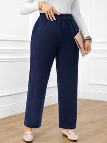 Miaspire Plus Size Women's Casual Daily Black Long Pants With Pockets - Navy Blue - View 6