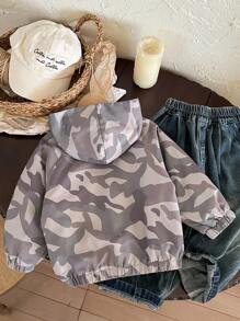 SHEIN 男童迷彩加厚保暖连帽拉链工装外套，休闲舒适，功能多样，适合秋冬季穿着。 - 綠色 - 查看 2