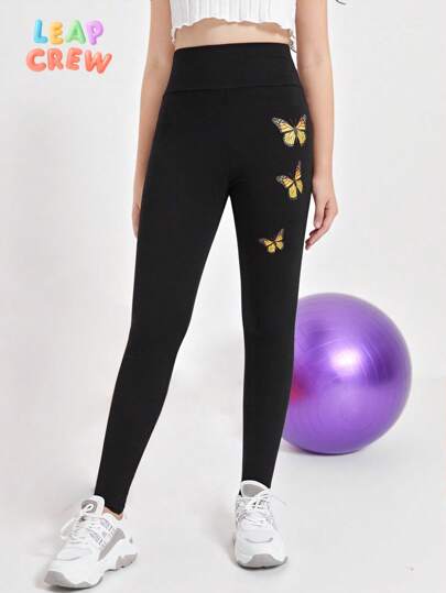 سراويل ضيقة مطبوعة بالفراشات مناسبة للبنات المراهقات، مناسبة للربيع والصيف والخريف