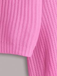 EURMUSE White Lantern Sleeve Button Front Rib Knit Cardigan - Hot Pink - View 3