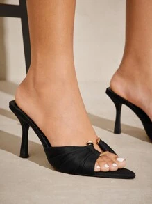 SHUZIA 百搭女士时尚白色切叶圆头细高跟凉鞋夏季春季露跟高跟派对度假舞会婚礼 - 黑色 - 查看 2