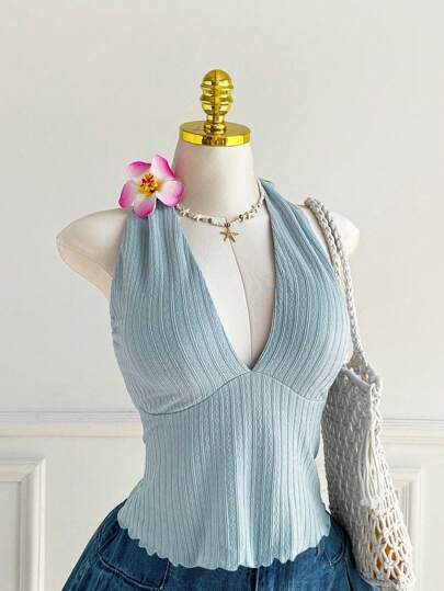 Comfortcana 大码夏日假日风 V 领细肩带针织背心