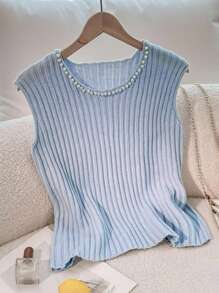 Franclia Women's Minimalist All-Match Versatile Pearl French Elegant Fashion Sweater Vest