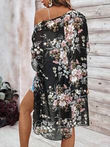 SHEIN PETITE Veste décontractée transparente à imprimé floral pour les vacances - Multicolore - Voir 2