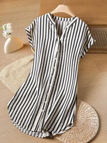 Rusticease Women's Casual Striped Print Button Decorated Short Dress Business Casual Woman  Fairycore  Work/Office Halloween Fall Clothes For Women Fall Clothes For Women  Autumn Clothes  Autumn Women Winter Dress Women  Women's Winter Clothes  Women's Dress Shirt