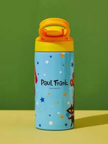 Paul Frank X SHEIN 16 Oz / 500 Ml Cartoon Pattern Insulated Stainless Steel With Handle And Silicone Straw, Suitable For School, Travel, Easy To Carry - Blue - View 7