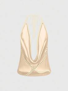 ROMWE Grunge Punk Áo ba lỗ hở lưng hở vai cổ sâu gợi cảm dành cho nữ - Màu Khaki - Xem 3