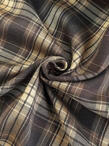 Franclia 女士时尚百搭休闲通勤日常秋季女装返校复古宽松格子长袖秋季纽扣衬衫、外出上衣和背心两件套 - 彩色 - 查看 6