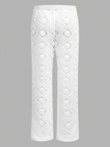 AXEPEAK 春夏男士钩针蕾丝刺绣镂空设计裤 - 白色 - 查看 2