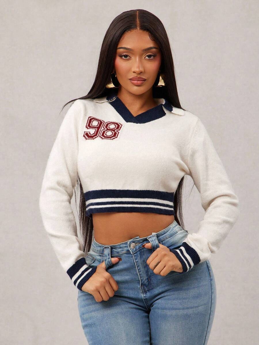 Radiana Damen Regular gestreifter Crop Pullover mit Langarm für Herbst/Winter - Verschiedenfarbig - Übersicht 1