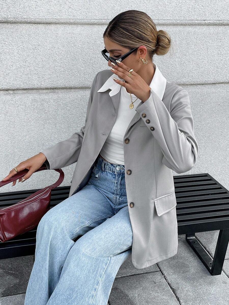 Chiquease Veste fine pour femmes de style français élégant, col tressé, manches longues, coupe régulière, nouvelle saison automne, couleurs contrastées - Multicolore - Voir 1