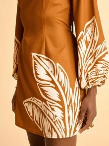 CAJUNI 女士休闲海滩度假热带波西米亚风格花卉印花长袖露背系带短款连衣裙 - 彩色 - 查看 7