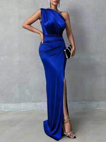 Vestido largo de fiesta elegante de tela de satén para mujer