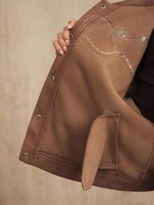 Anewsta Áo khoác dài tay thiết kế thêu ren vỏ sò cổ điển lãng mạn thanh lịch dành cho nữ, thích hợp cho mùa thu, đông, đi chơi, trang trọng, tiệc tùng, sang trọng, năm mới - màu nâu - Xem 8