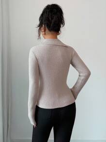 Elenzga Women's Oblique Button Collar Pullover Sweater Fall Winter Cloth For Women - Champagne - View 2