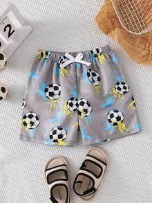 Young Boys' Casual Loose Vacation Style Football Graphic Swim Trunks