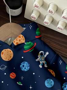SHEIN 男童休闲宽松舒适日常时尚酷炫卡通宇航员探索太空、金星、土星、流星印花针织长袖运动衫，适合秋冬季、返校季 - 彩色 - 查看 5