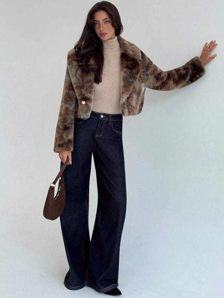 Aloruh 新款复古人造毛皮彩色短款夹克，秋冬百搭街头风外套 - 灰色 - 查看 4