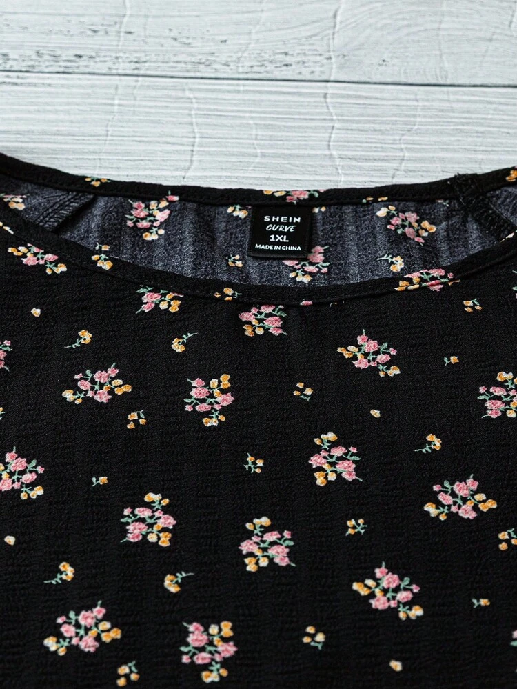 Linhara Blusa de manga raglán con textura y estampado floral de cuello redondo para mujer talla grande, blusa de verano estilo boho occidental con mangas farol, casual con estampado floral para vacaciones de verano y primavera 2026 - Multicolor - Añade 3