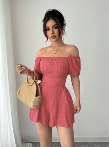 Rafferiza Bộ đồ liền thân hở vai, nơ sau lưng dành cho nữ thường ngày - Casual-Woman Casual - Bụi hồng - Xem 3