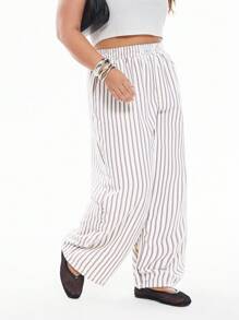 Solavibe Plus Size Striped Straight Leg Casual Pants, Minimalist & Fashionable, Suitable For Summer - Apricot - View 4