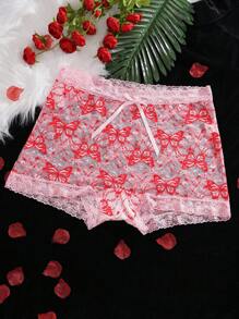 SHEIN 1 quần lót ren bướm màu hồng cỡ lớn cho nữ - Hồng - Xem 6