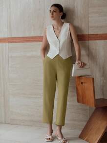 MOTF PREMIUM 斜口袋直筒裤 - 黃色 - 查看 5