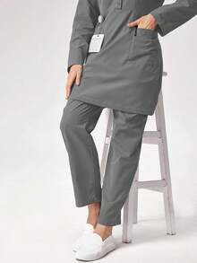 TaskEZ Scrub Uniform Set, Long Sleeve Top And Pants, Solid Color - Grey - View 6