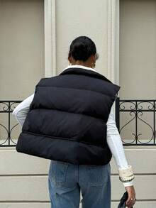 Siren Gaze 秋冬二合一双面高领加厚背心夹克，羽绒背心 - 黑色 - 查看 2