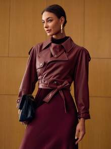 MOTF PREMIUM PU LEATHER RAGLAN SLEEVE BELTED CROP JACKET