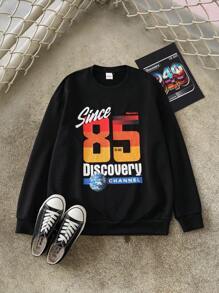 Discovery X SHEIN Men's Letter Graphic Crew Neck Long Sleeve Sweatshirt , Fall