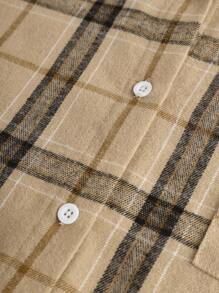 Girlism 少女三件套：卡其色格子长袖衬衫、黑色吊带短款上衣、喇叭裤、休闲运动校园装 - 卡其色 - 查看 9