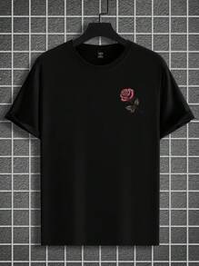 Manfinity LEGND Men's Casual Skull & Rose Graphic Short Sleeve Round Neck T-Shirt, Summer