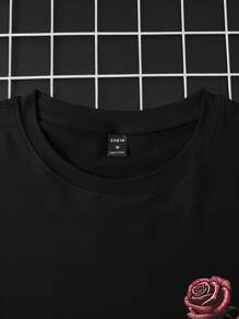 Manfinity LEGND Men's Casual Skull & Rose Graphic Short Sleeve Round Neck T-Shirt, Summer