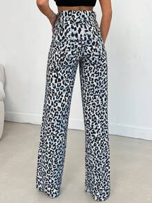 SHEIN Tall 100% 纯棉中腰宽腿豹纹高腰牛仔裤 - 彩色 - 查看 2