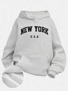 Girlism Soft Light Grey Sweatshirt For Girls With Long Sleeves And Relaxed Fit Style New York Hoodie Grey Hoodie New York Sweatshirt Girls New York Hoodie Teen Girl Hoodie,In Fall/Winter
