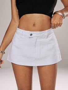 Jeanoix Women's Low Waist Front Covered Casual Denim Skort - White - View 4