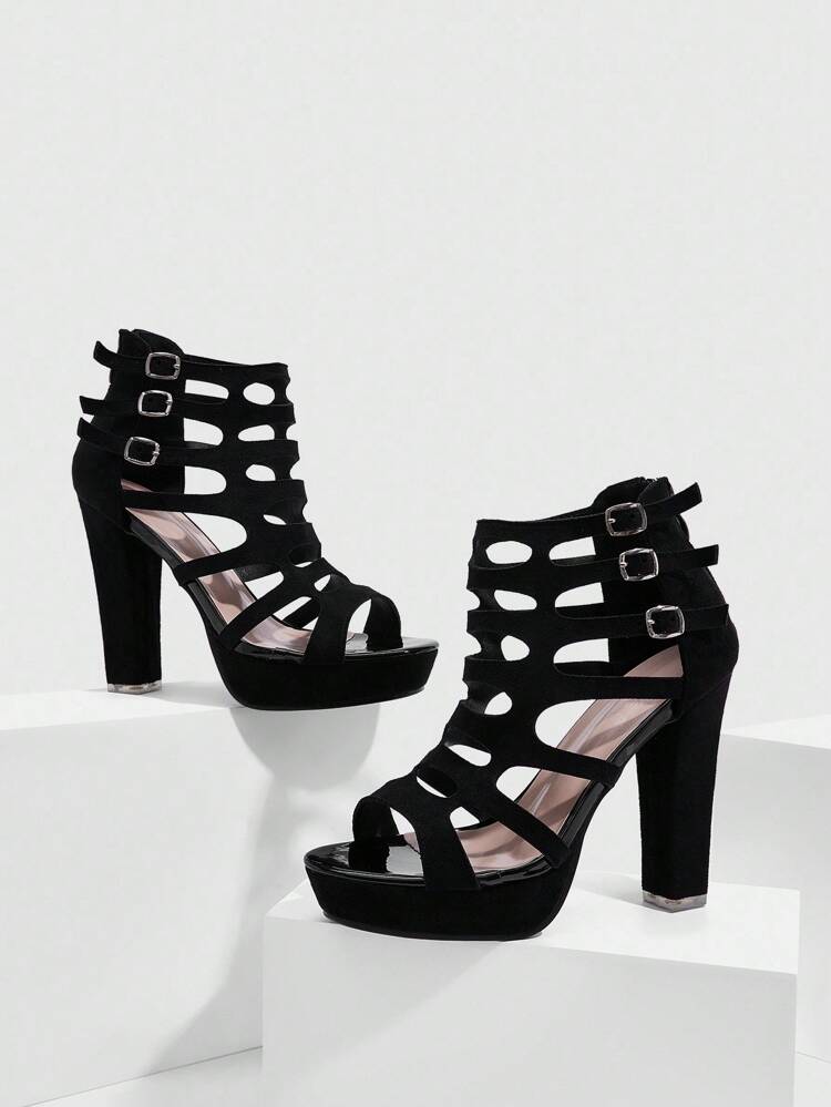 CUCCOO SZL New Black European And American Hollow Thick Heel Fish Mouth Sexy Fashion Women And Ankle Boots And Short Boots