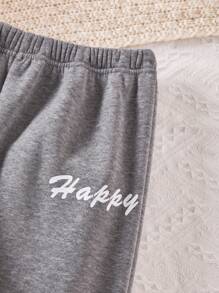 2 件套 Tween 女童秋冬羊毛拼布连帽夹克和运动裤套装，休闲百搭日常拉链装 - 深灰色 - 查看 8