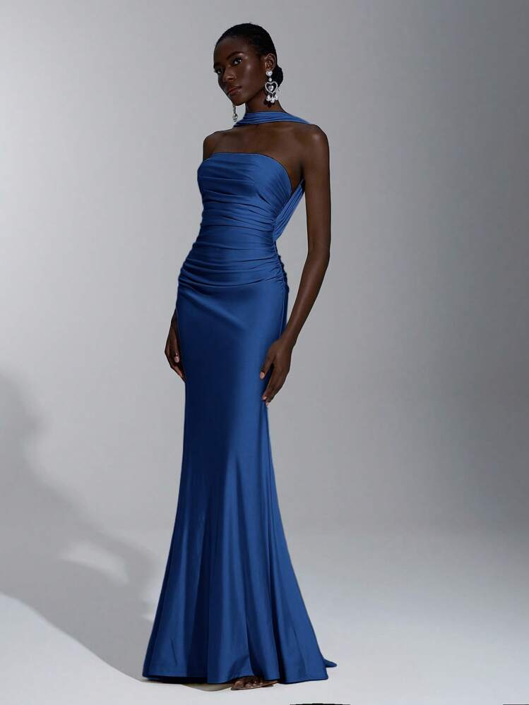 Elitara Elegante, romántico, sexy, minimalista, de punto, elástico, sin tirantes, sin espalda, ajustado, de moda, estilo influyente, adecuado para vacaciones, fiestas de cumpleaños, bodas, vestidos de dama de honor - Azul Marino - Añade 1