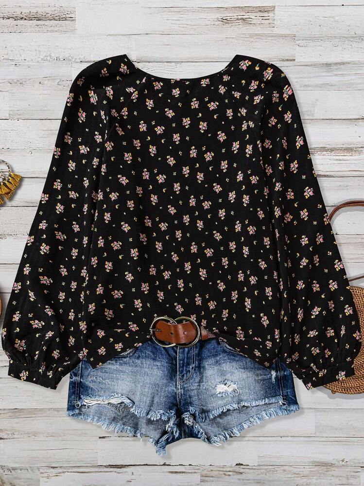 Linhara Blusa de manga raglán con textura y estampado floral de cuello redondo para mujer talla grande, blusa de verano estilo boho occidental con mangas farol, casual con estampado floral para vacaciones de verano y primavera 2026 - Multicolor - Añade 2