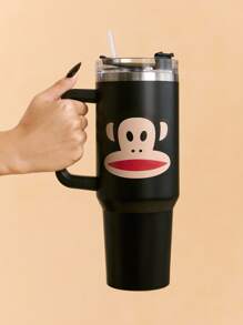 Paul Frank X SHEIN 1200ml / 40oz Stainless Steel , Keep Cold Water Bottle, With Straw, Suitable For Hot Water And Cold Drink - Black - View 4